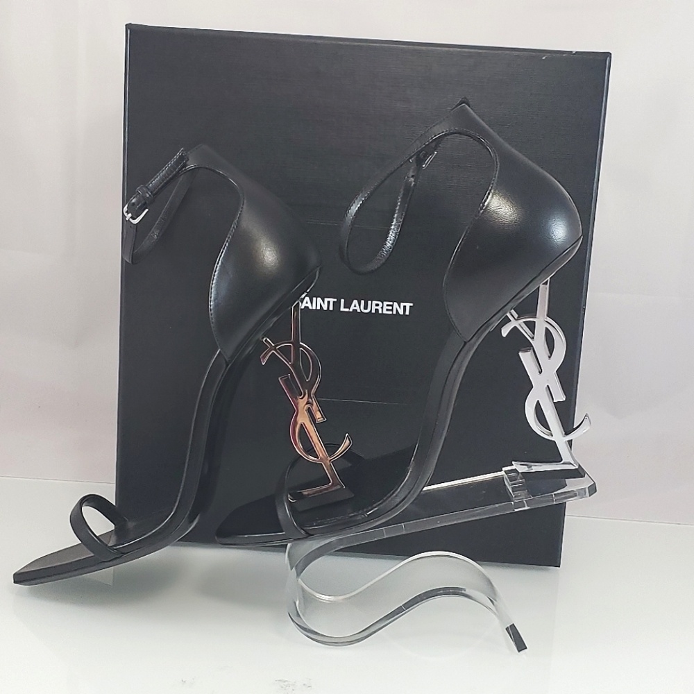 NEW$1290 Yves Saint Laurent Opyum YSL Black Silver Ankle 110 Heel Sandal Sz 9.5 - Picture 8 of 16